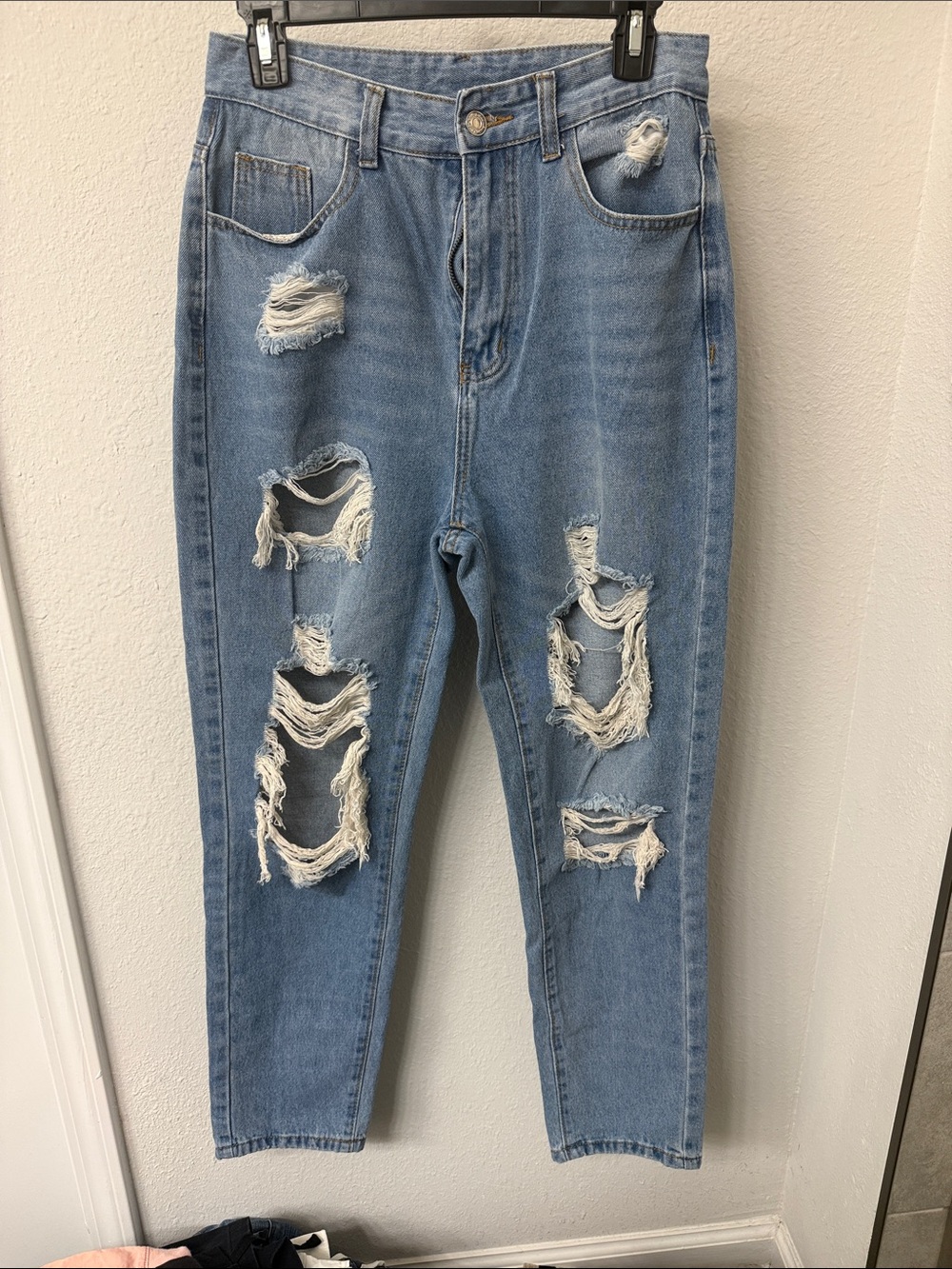 SHEIN Light Blue Distressed Boyfriend Jeans
